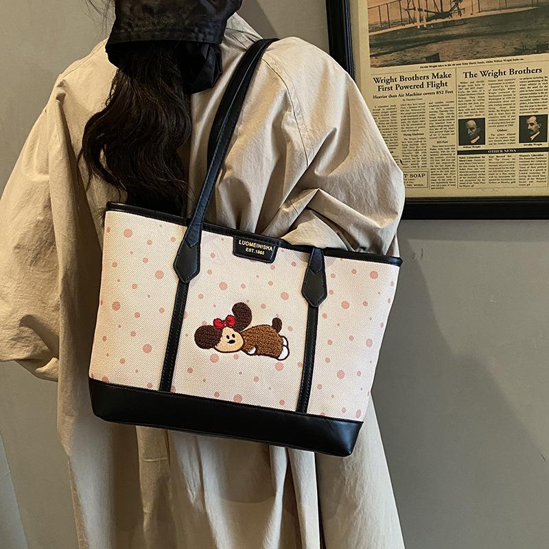 Large-capacity Polka Dot Bag Women's Autumn and Winter Versatile Casual Cartoon Shoulder College Student Tote Bag