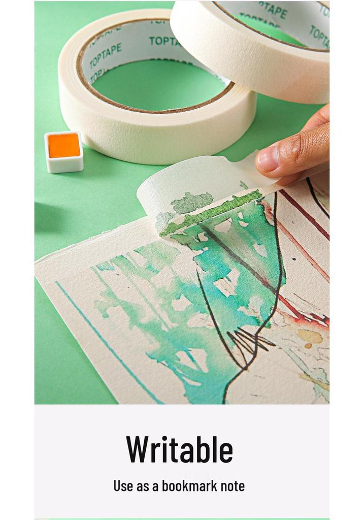 White High-Adhesion Washi Art Tape: Hand-Tearable, Water-Based Masking Tape for Student Drawings
