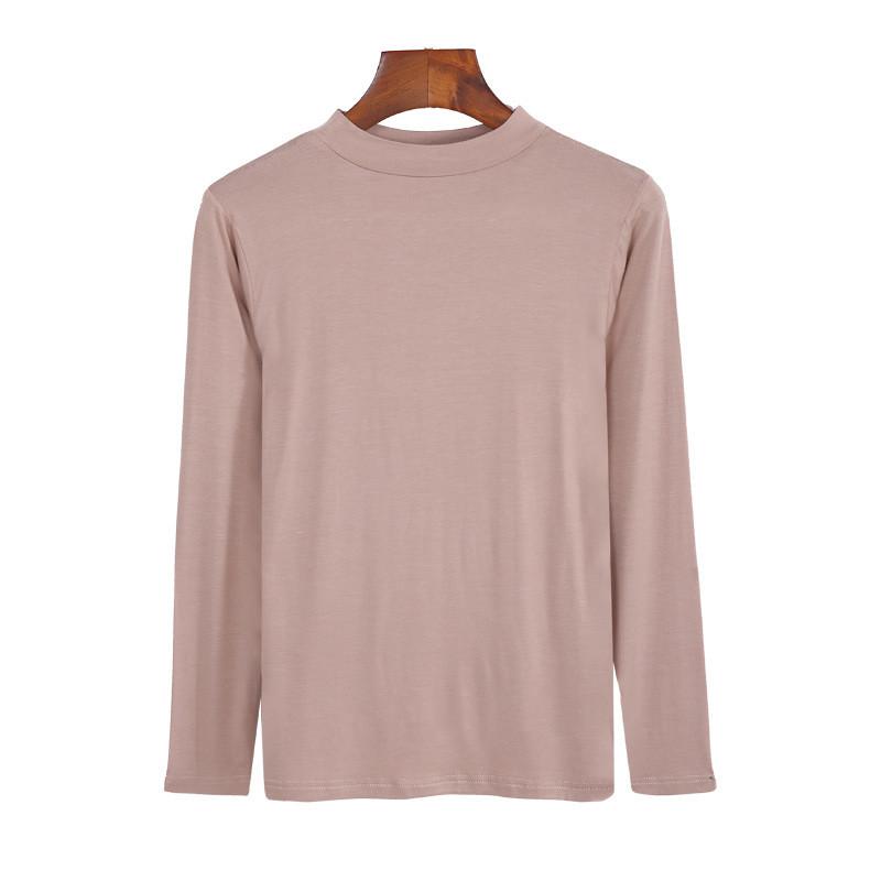 Solid Color Long Sleeve T Shirt For Women With High Neck And Spliced Design