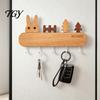 Adhesive Key Rack for Wall Wooden Holder with 5 Hooks, Cartoon House Theme Organizer, Multi Heavy Duty Screw Fixation Hooks Purpose Hanging