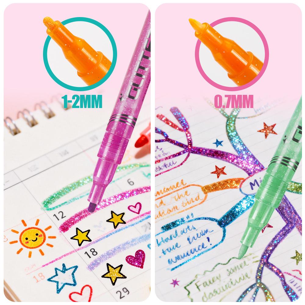 Glitter Acrylic Marker Pen Set for Kids and Students - Colorful Art and DIY Journal Brushes