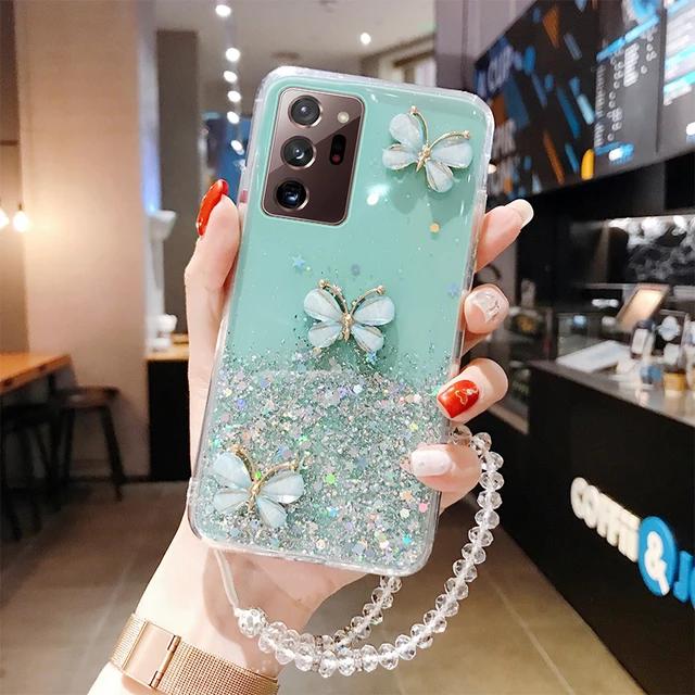 Bling Glitter Case For Samsung Galaxy A34 A54 A14 A33 A53 A23 S21 Plus S20 FE S22 S23 Ultra Strap Lanyard Silicone Cover