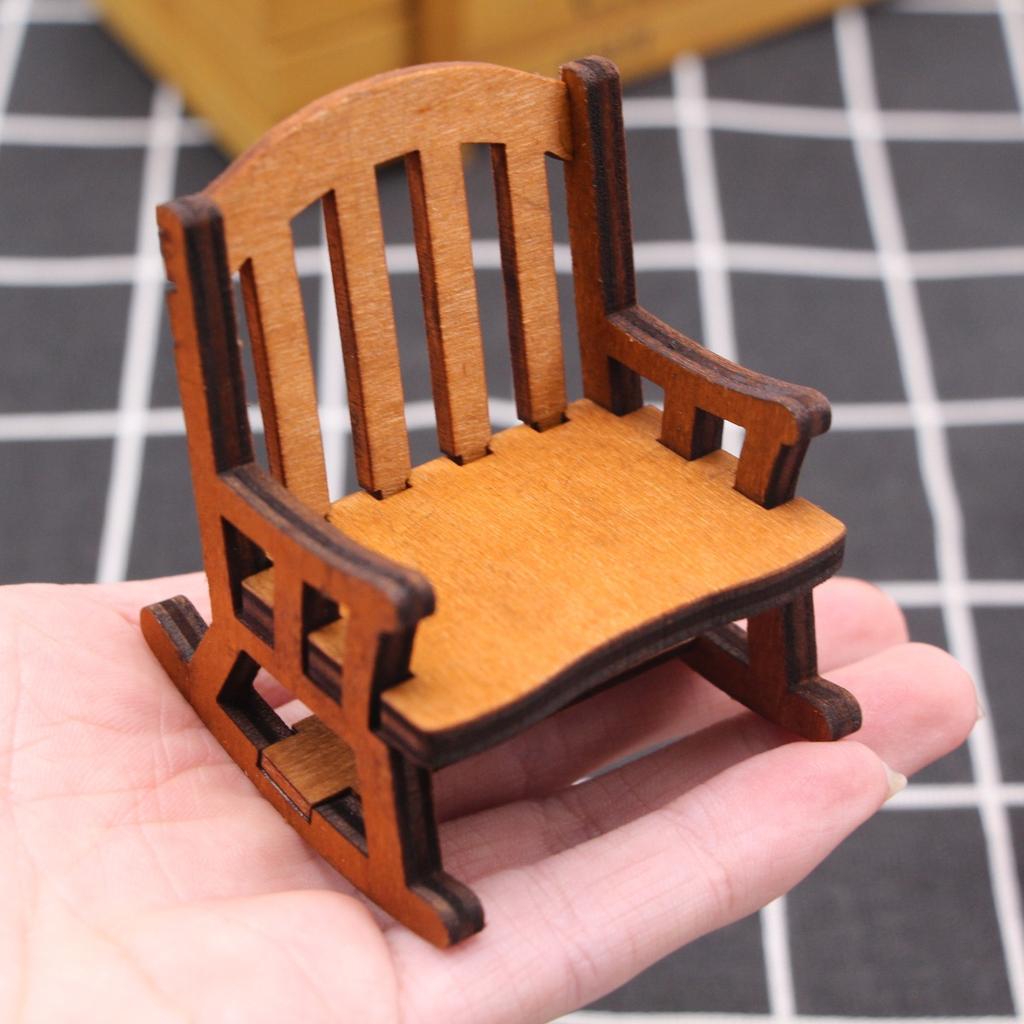 112 Dollhouse Miniature Wooden Mini Rocking Chair Model Furniture Accessories For Doll House Decor Kids Pretend Play Toys Diy