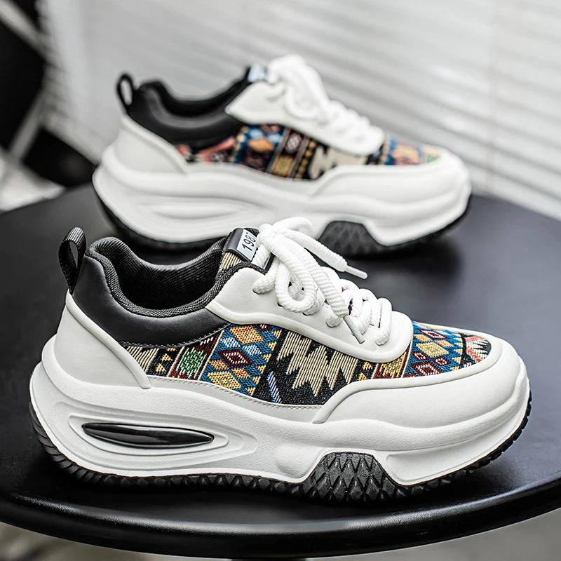 Fashion Versatile Running Shoes White Men Sport Shoes Platform Thick Sole Casual Sneakers Breathable Lightweight Tennis Shoes