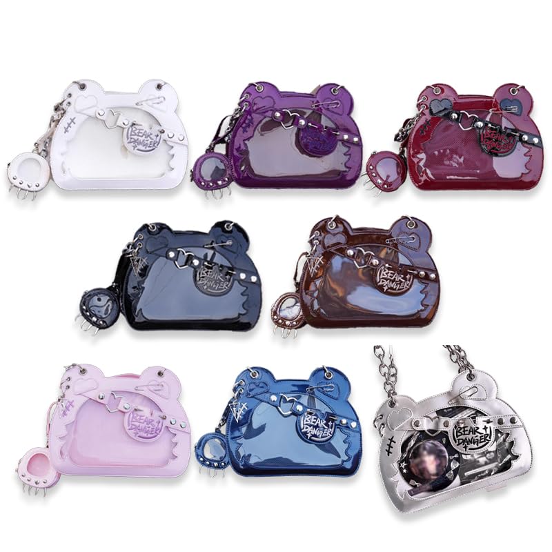 Morning Glory Landmine Bear Ita Bag with Badge Case/Purple, Otaku Goods, G.trigger Ita Bag, Clear Bag [Parallel Import]
