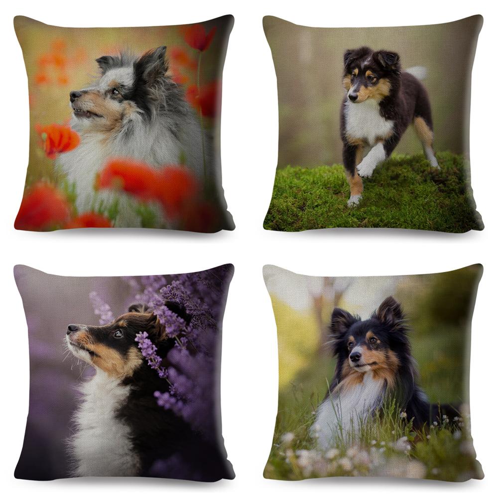 Shetland Sheepdog Cute Pet Animal Dog Printed Pillowcase Decor Cushion Cover for Sofa Home Car Polyester Pillow Case 45*45cm