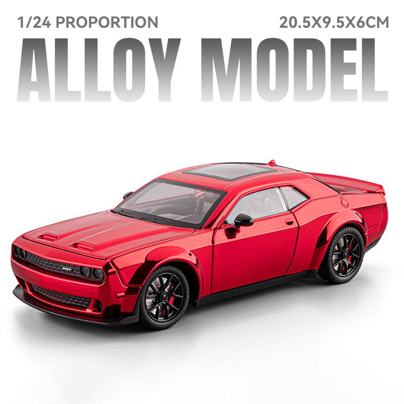 1/24 Dodge Challenger Hellcat SRT Electroplating Version Alloy Scale Car Model Diecast Metal Sound and Light Children Toy Car Vehicles