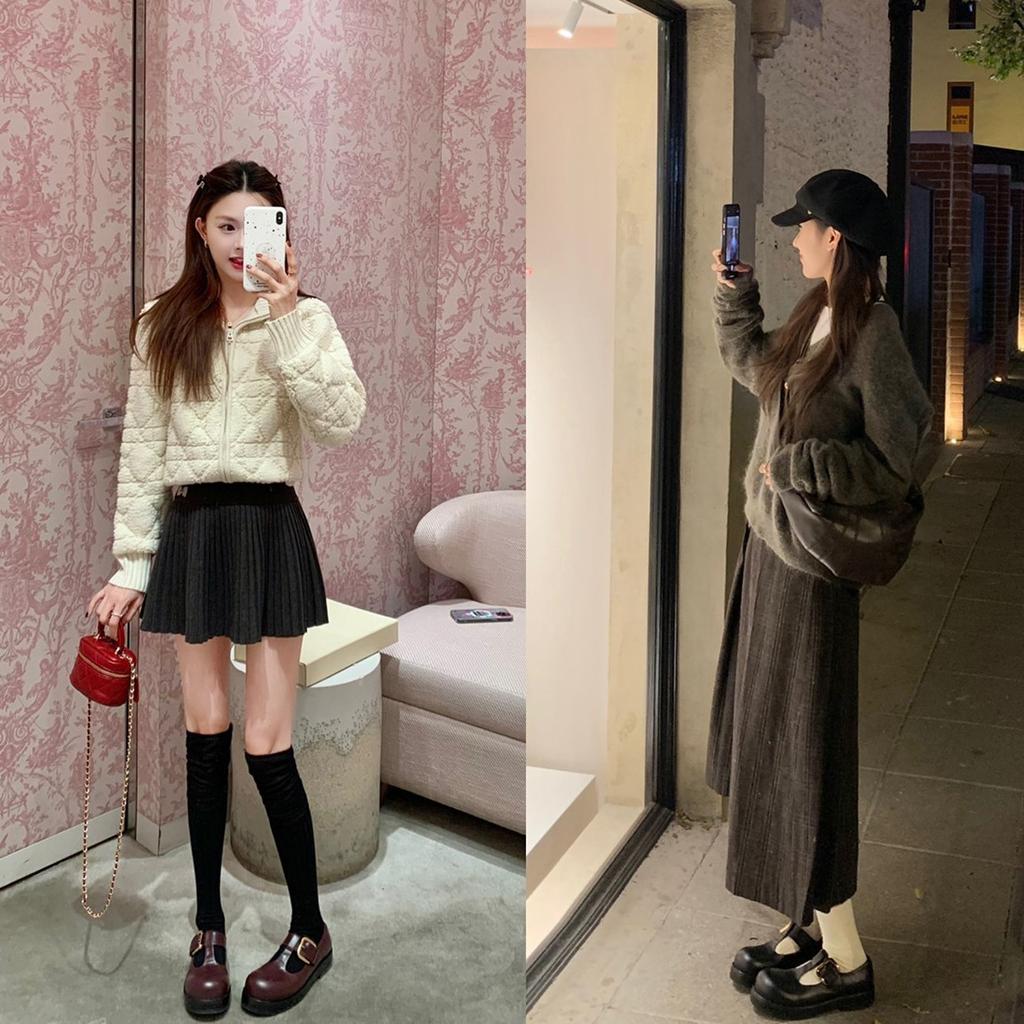 Cowhide version of grape mother same leather big head niche platform Mary Jane shoes women's retro versatile small leather shoes single shoes