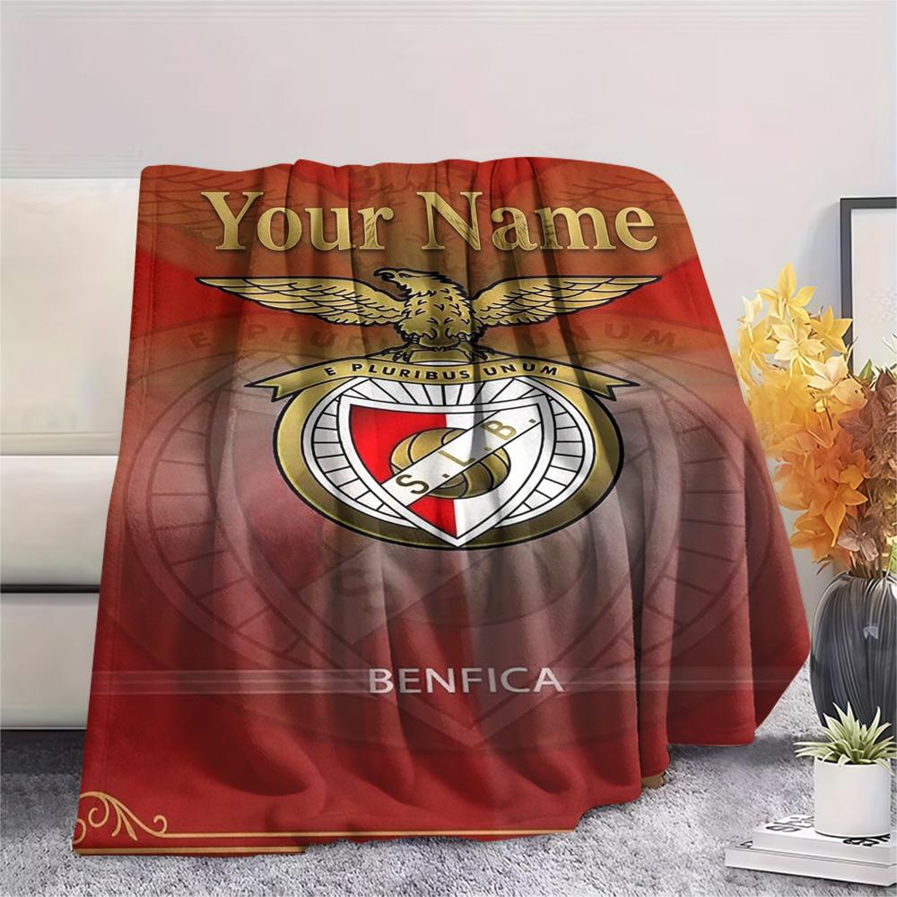 1PC Benfica Crest Custom Name Patterned Flannel Blanket Suitable For All Seasons For Home Decor Warmth And Comfort Gifts Holiday Present