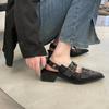 Women Fashion French Style Pointy Mary Jane Shoes for Women Retro Chunky Leather Shoes Single Shoes for Women Sandalias De Mujer