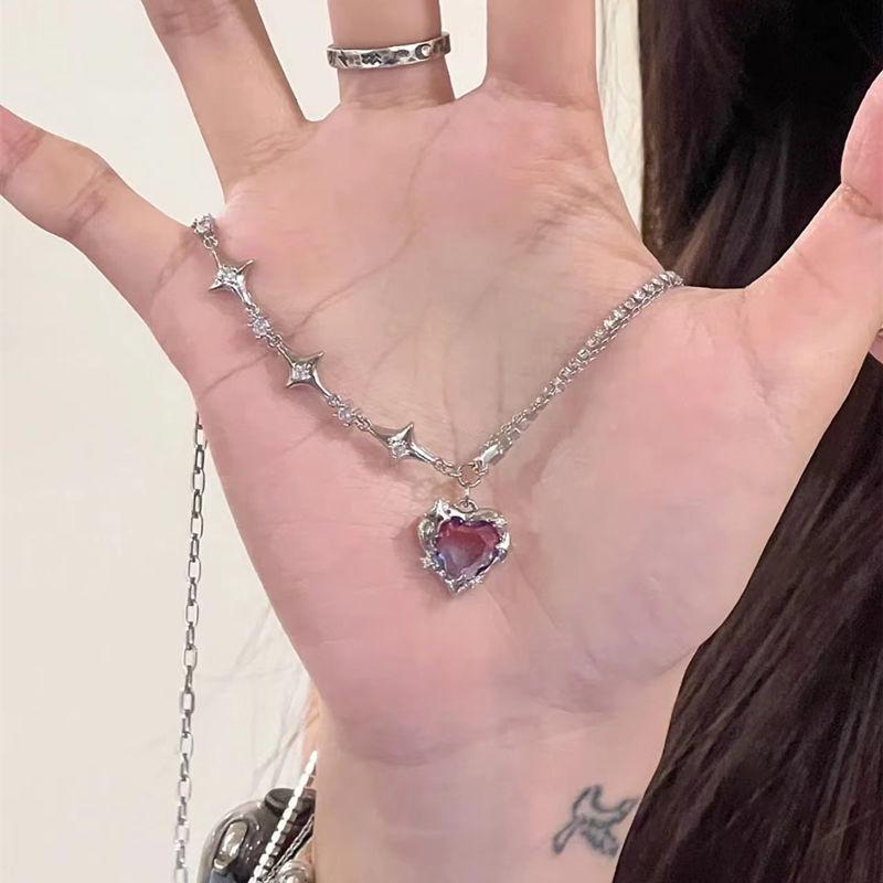 Pink love zircon necklace women's niche light luxury high-end temperament collarbone chain new neck chain