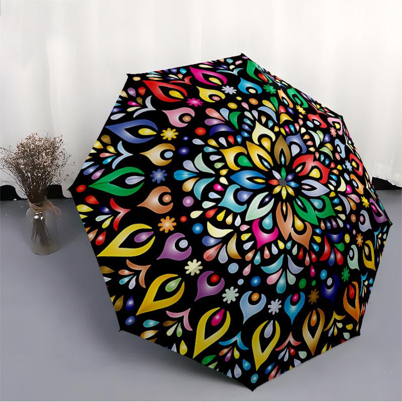 1pc Colorful Mandala Pattern Automatic Folding Umbrella. Portable Collapsible Design, Best Birthday Festival Gift Yy250924127