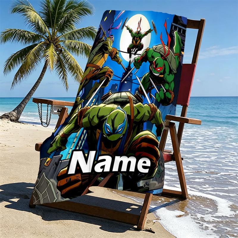 Custom Name Personalized Teenage Mutant Ninja Turtles Print Beach Towel, for Trip Camping Beach Party Home Decor, Birthday Gift for Family & Friends