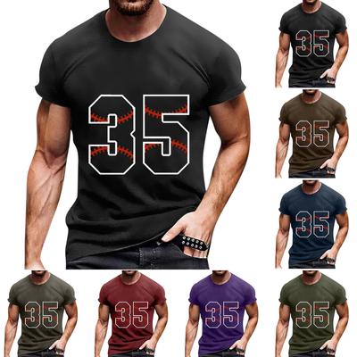 Cotton Summer Short-sleeved T-shirts Men Round Neck Vintage Baseball Letter Print Tee Top