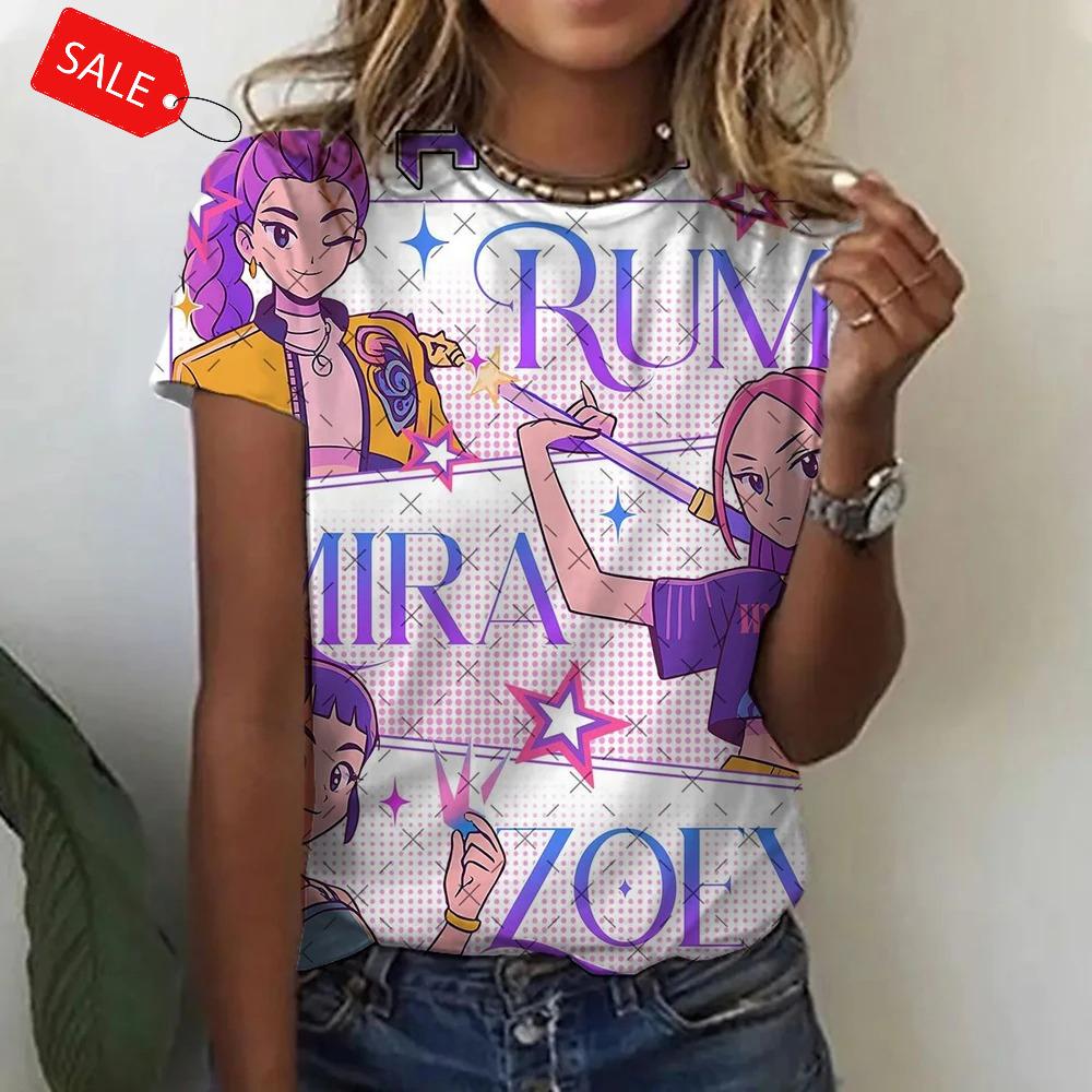 T-shirt Estiva KPop Y2K con Stampa Demon Hunters Donna Manica Corta T-shirt 3D Moda Casual Girocollo Top Largo da Donna
