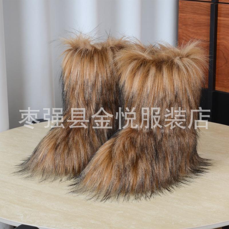 Fox Fur Snow Boots Autumn and Winter Warm and Cold Thickened Medium Tube Imitation Fur Boots Fashion Wool Boots