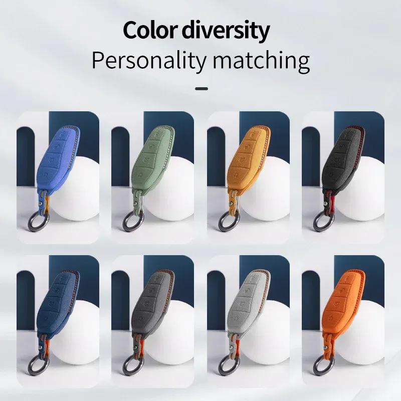 For BYD EA1 Han EV Qin Song Plus Dmi Yuan Plus Tang Atto 3 EV Car Key Case Accessories Styling Suede Leather Key Cover Keychain