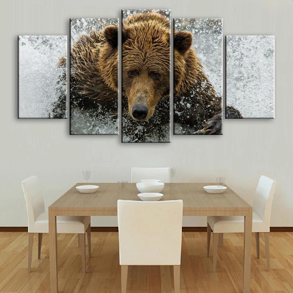 

5 Pieces Wall Art Canvas Painting Animal Poster Brown Bear Modern Home Living Room Bedroom Modular Pictures Decoration 20X35 20X45 20X55CM