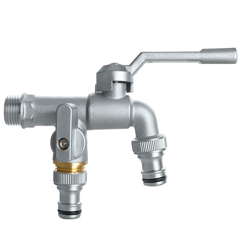 Anti-freezing All-copper Faucet One Inlet and Two Outlets Dual Water Outlets Brass Faucet Adapter 1/2inch Durable Outdoor Faucet