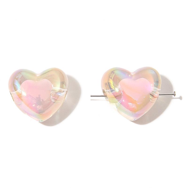 Irisierende Acrylherzperlen - Pfirsich, Transparent, DIY Schmuckzubehör