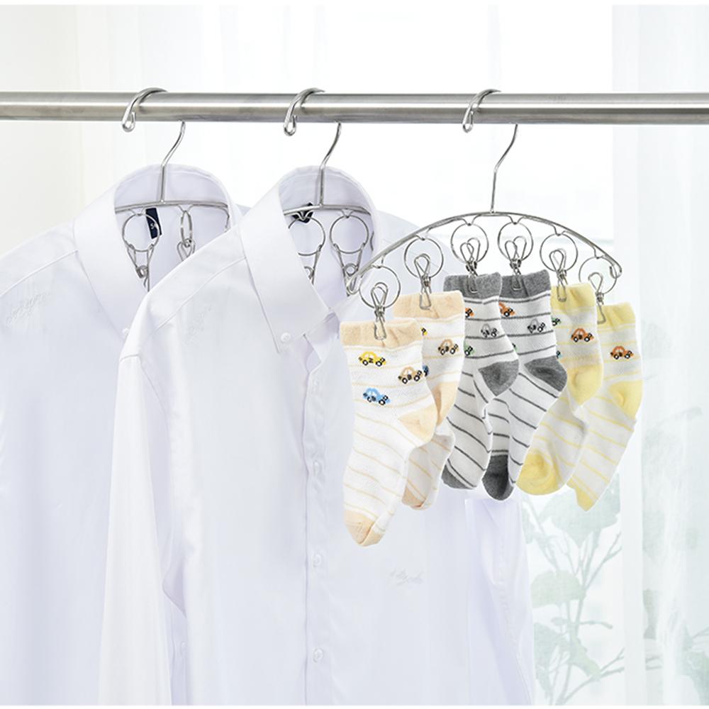 Clothes Hanger 8 Clips Stainless Steel Windproof Clothespins Clothes Drying Rack Clothes Hanger for Hanging Socks