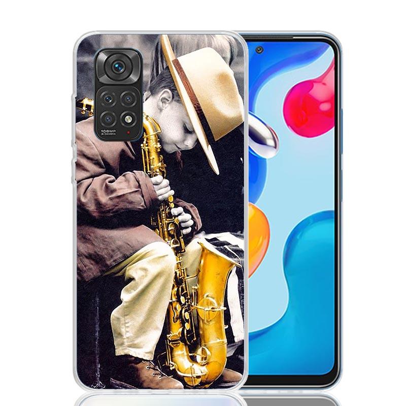 Music Saxophone Instrument Phone Case For Xiaomi Redmi Note 13 14 15 Pro Plus 12S 12 14S 11S 11E 10 10S 11 11T 5G 4G Cover Coque