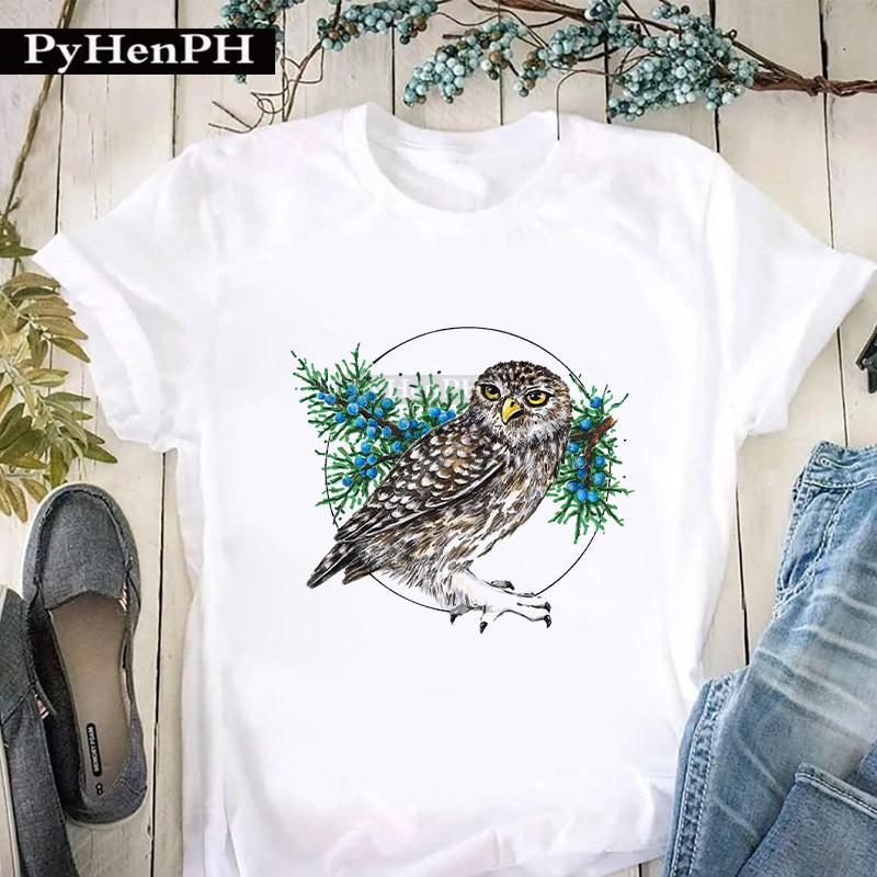 Womens Personalized Owl Print Graphic TShirt Short Sleeve Round Neck Summer Fashion Trend Aesthetic Top