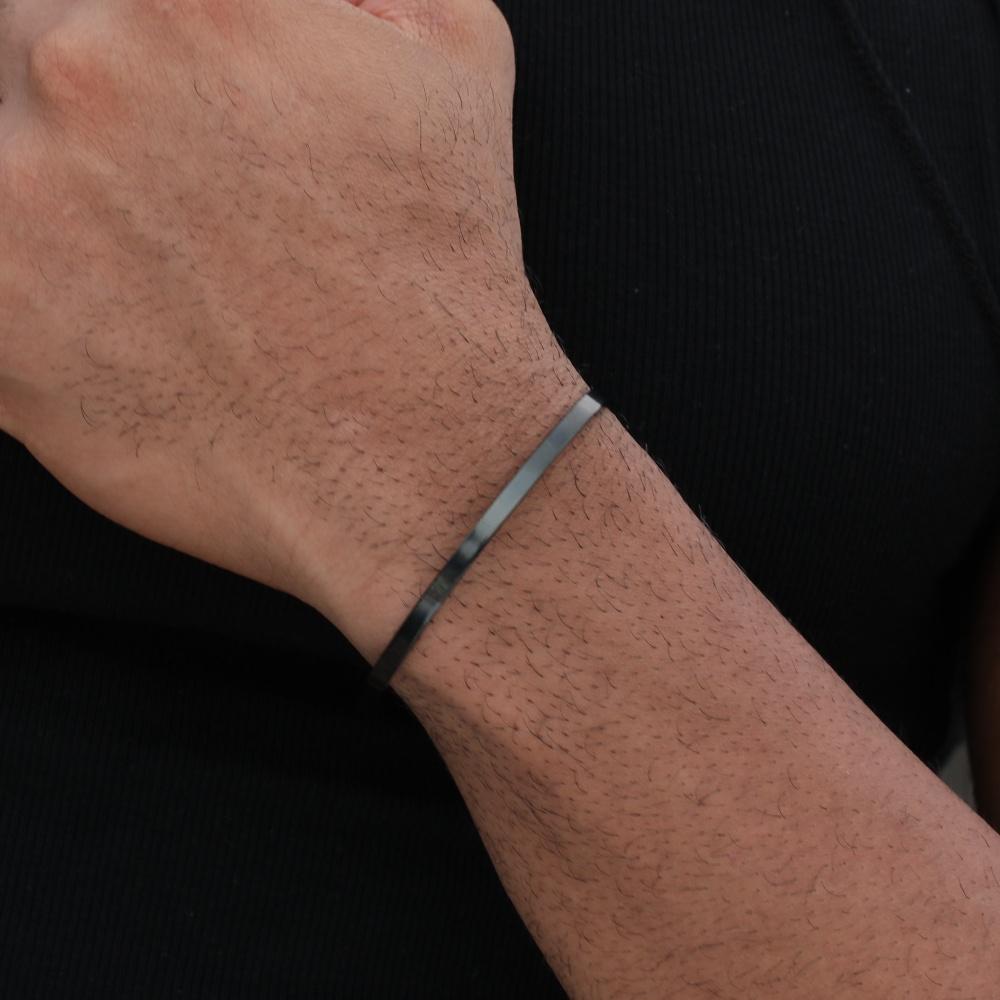 Pulsera Abierta de Acero Inoxidable Color Negro de 4MM Hip Hop para Hombre Pulsera Sencilla Joyería Accesorios de Moda Regalo