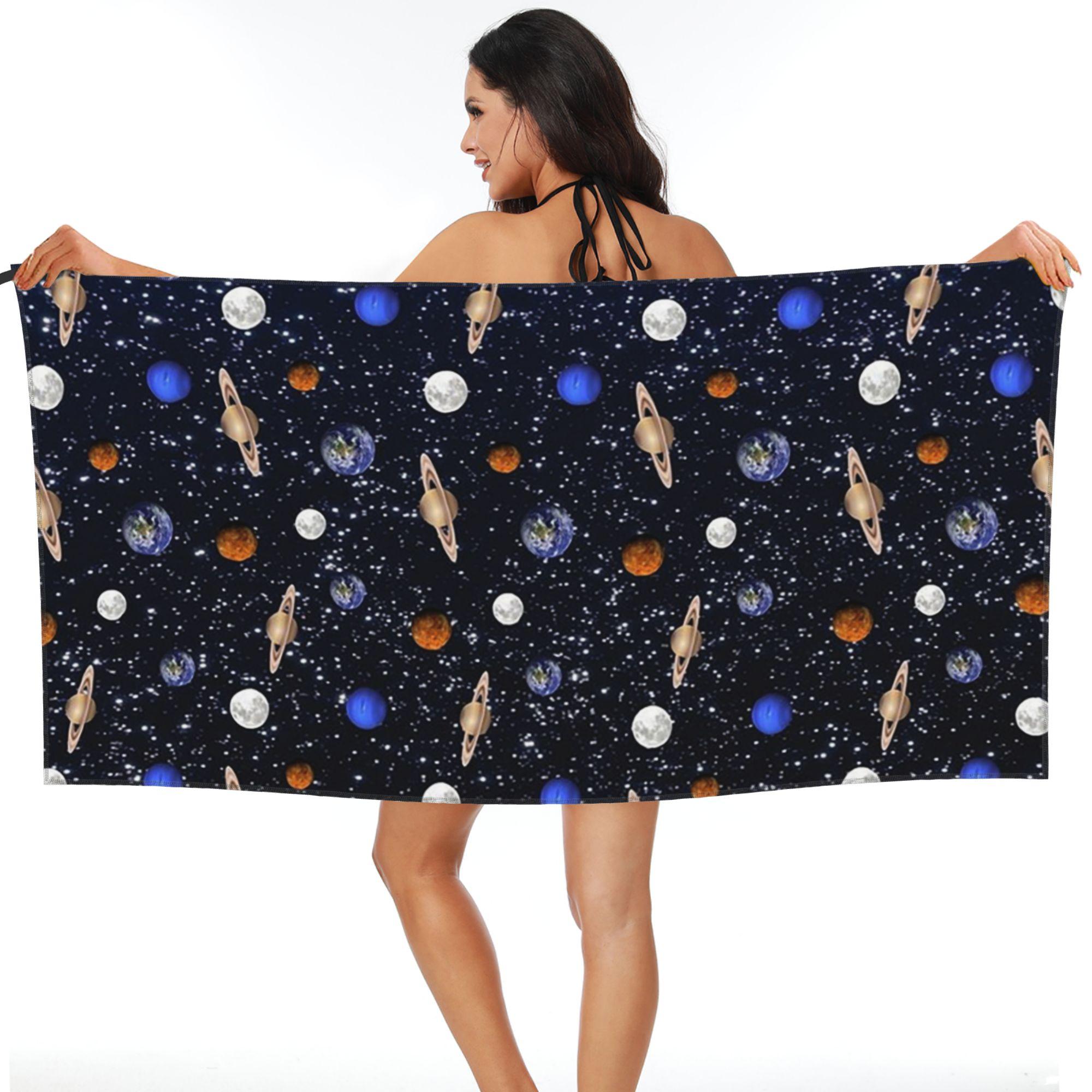 Solar System Space Planets Universe Beach Towel Soft Microfiber Quick Dry Absorbent Quick Towels For Bath W30*H60(CM)
