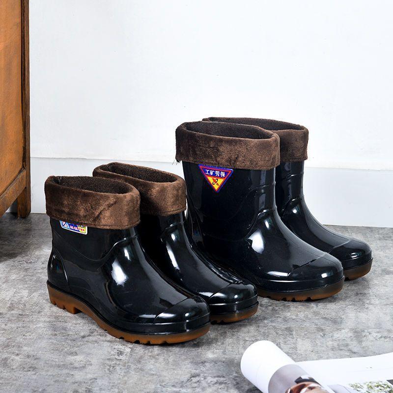 Wear-resistant beef tendon sole rain shoes for men and women, warm acid and alkali-resistant high tube thickened rain boots, non-slip
