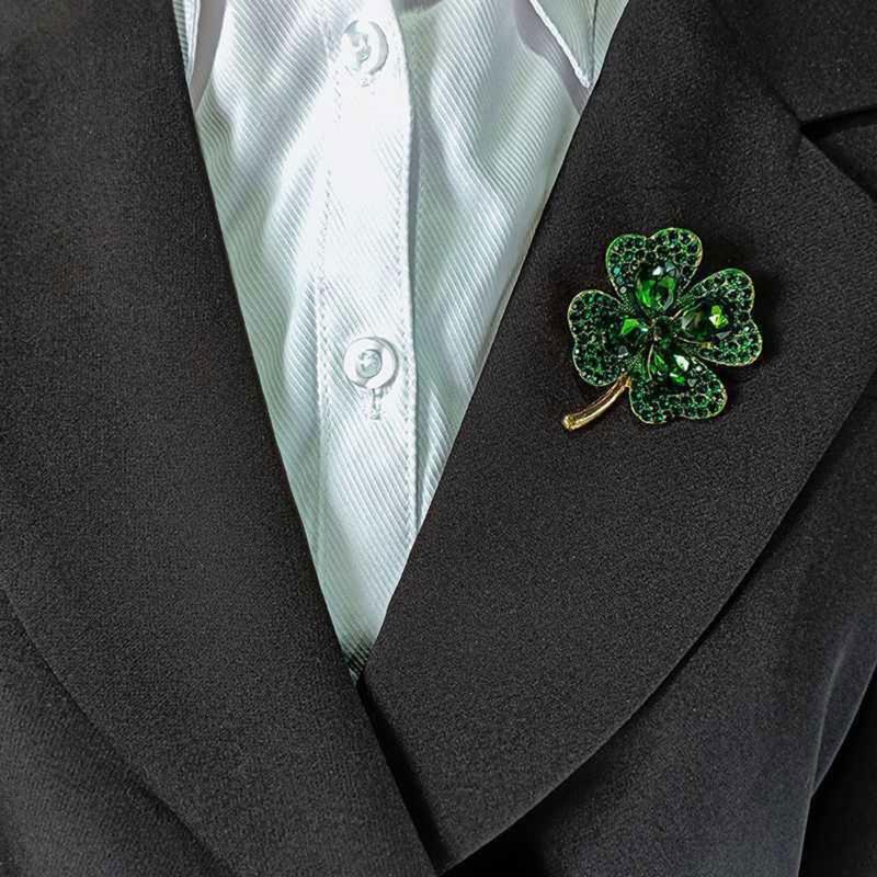 Four-leaf Clover for Rhinestone Brooch Elegant Silver Crystal for Rhinestone Enamel Brooch Pins Gift for Women Vintage G