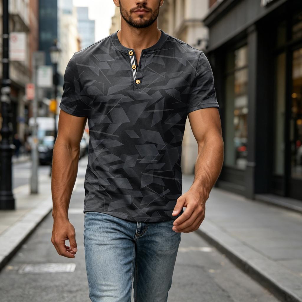 Men's Short Sleeve Henley Shirt Casual Button Placket Top Lightweight Breathable Summer T-Shirt Slim Fit Soft Fabric