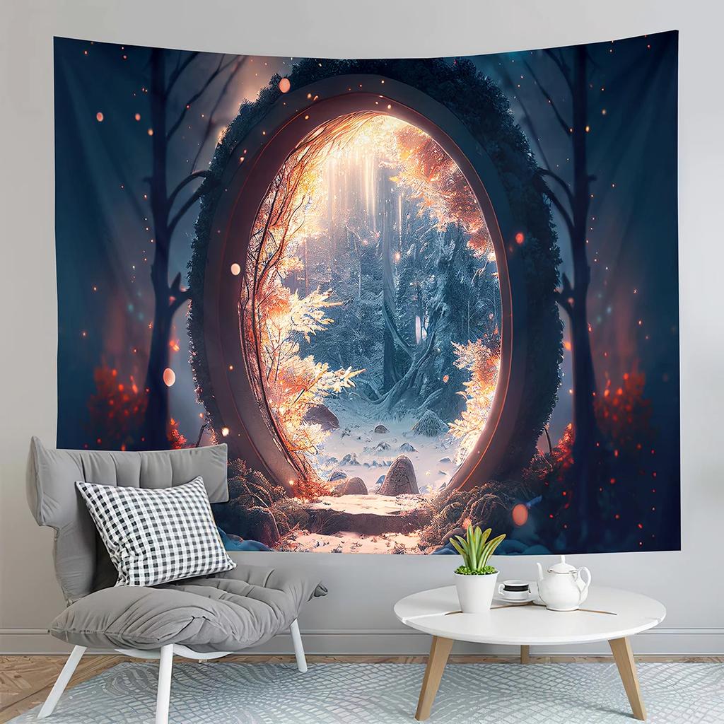 Fairy Tale Forest Tapestry Full Moon Night  Red Mushroom  Living Room Bedroom Dormitory