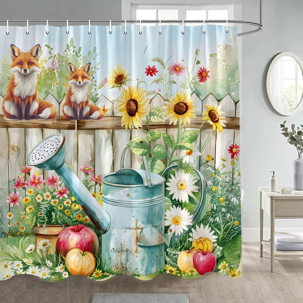 Rustic Sunflower Shower Curtains Vintage Farm Barn Wooden Door Autumn Floral Butterfly Bathroom Curtain Polyester Home Decor Set