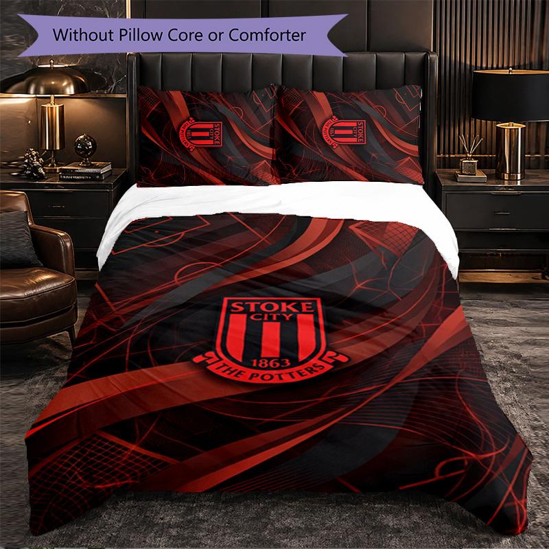 Stoke City Football 3 Piece Bedding Set Soft Duvet Cover Set with Pillowcases Printed Bedroom Decor Set for Home