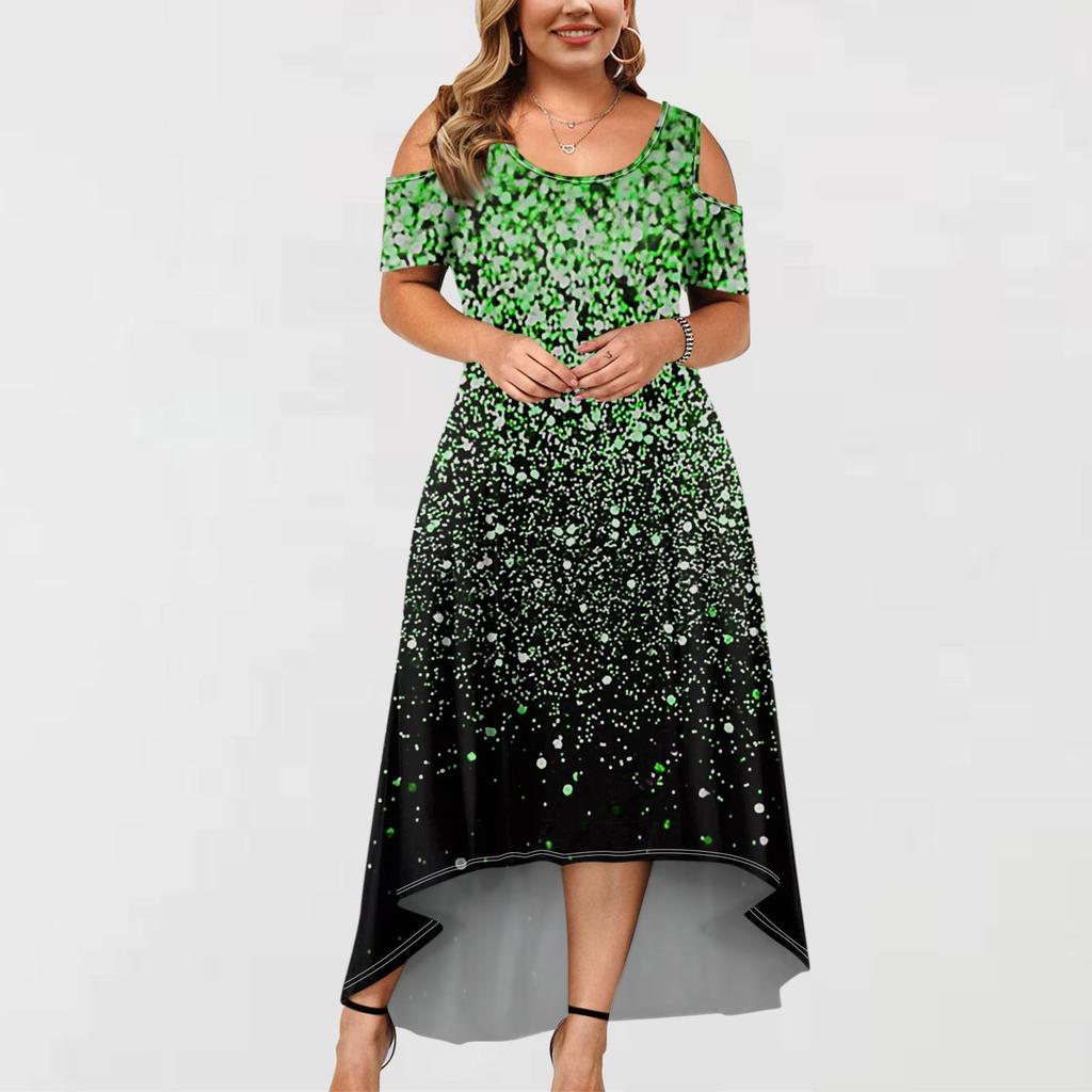 Women's Casual Fashion Printed Dress Round Neck Short Sleeve Pullover Dresses