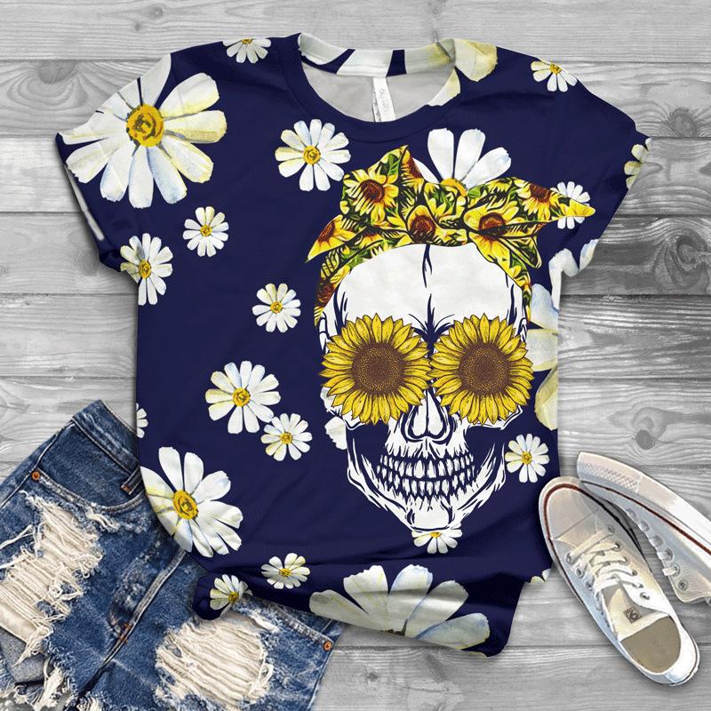 

3D Printed Sunflower Series Short Sleeved Women s T-shirt Top 6XL