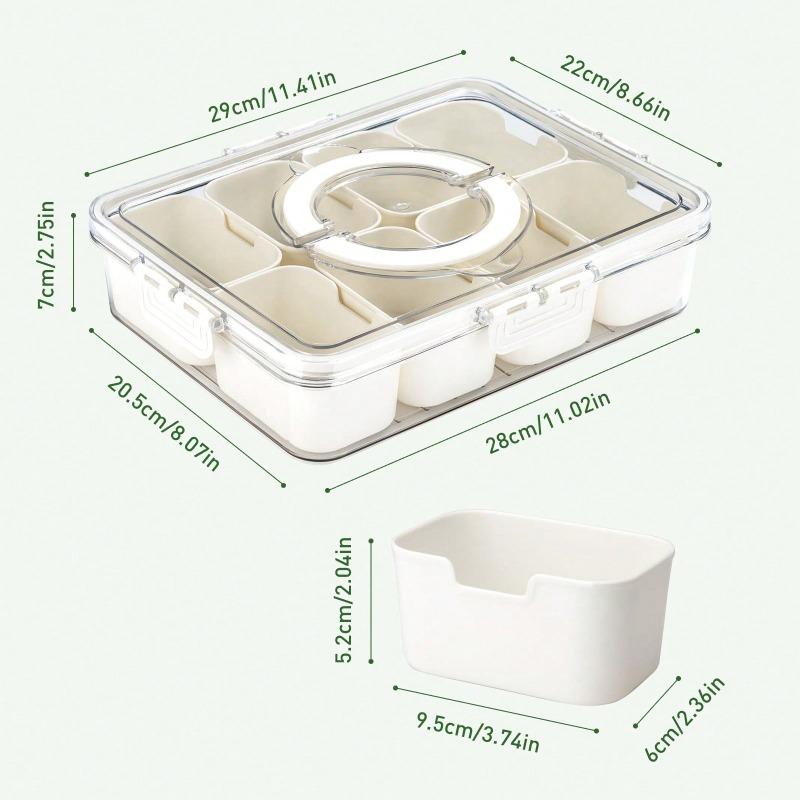 1Pcs Divided Serving Tray With Lid And Handle Divided Snack Box,Portable Snackle Box Snack Containers Eight Grid бежевый