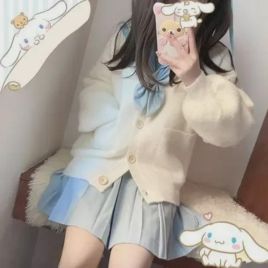 Women's Small Japanese JK Furry Knitted Sweater Cardigan - Soft, Warm, Long-Sleeved for Autumn/Winter