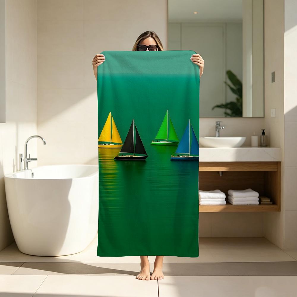 Mi nimal Sailboat Ocean Towel ultra-fine fiber quick drying absorbent bath towel, outdoor swimming sports towel