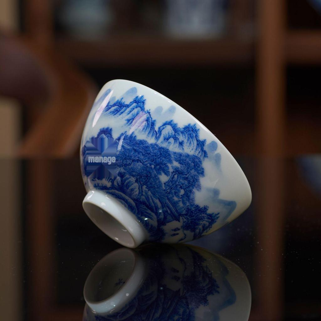 Hand-painted Blue and White Jingdezhen Ceramic Tea Cup - Landscape Design