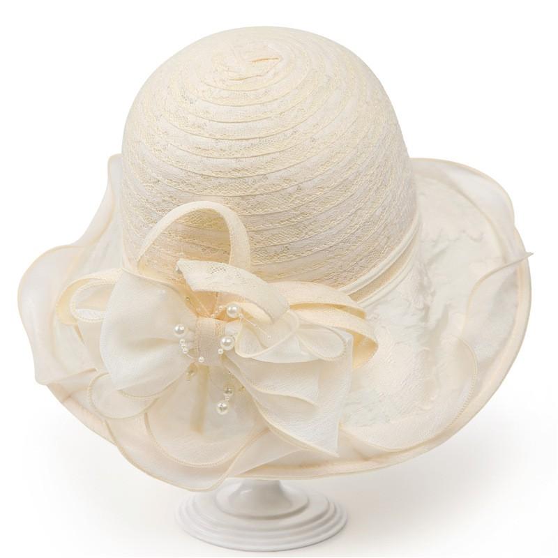 Womens Black Wide Brim Sun Hat With Floral Lace Trim UV Protection Foldable