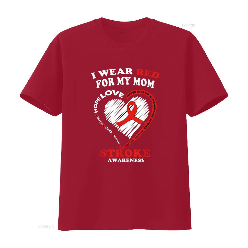 Stroke Awareness T Shirt I Wear Red For My Mom Vintage Washed Comfortable Top For Everyday Wear Stretched Fashion Breathable