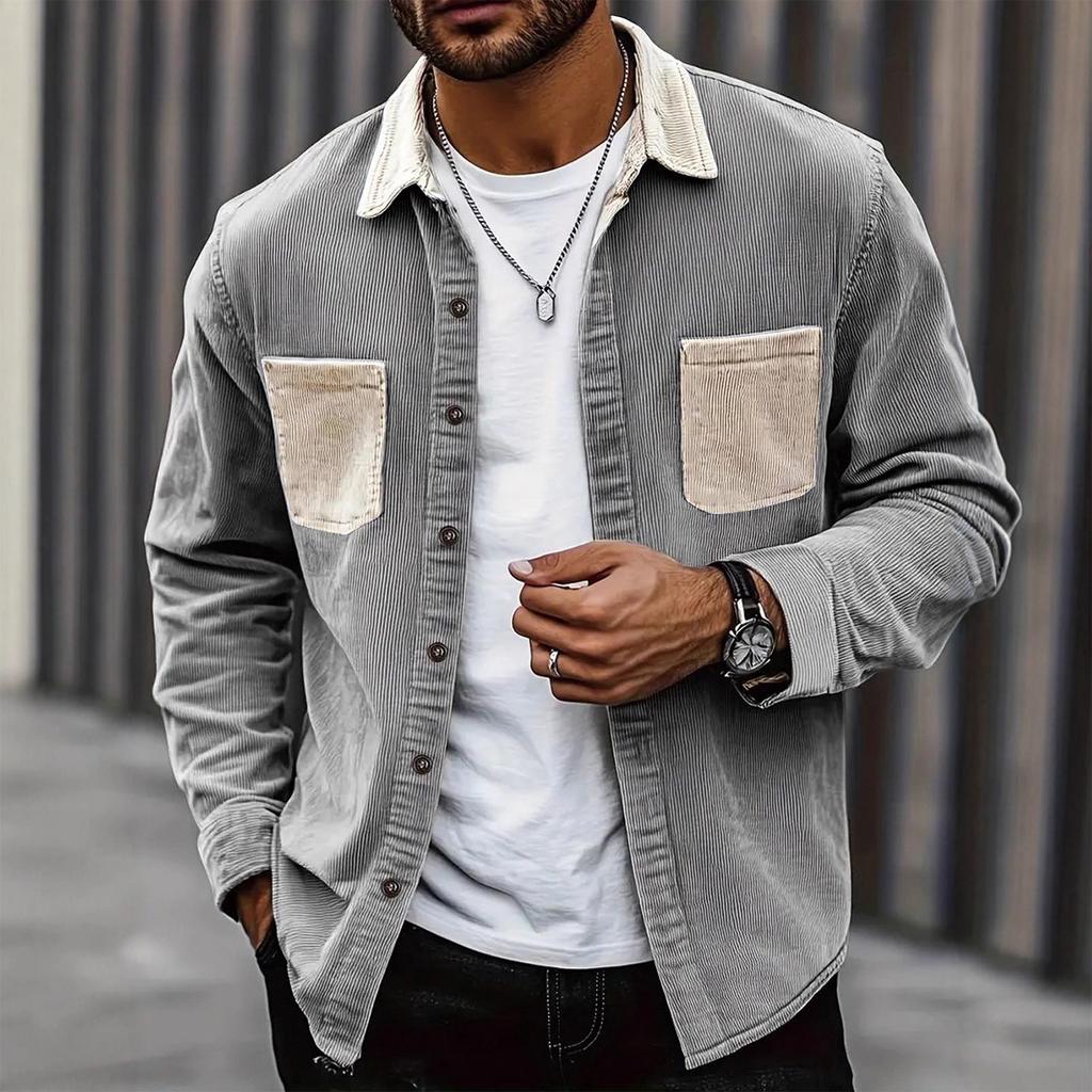 Men's Color-blocked Pocket Shirt Long Sleeve Men's Casual Fashion Trend With Pocket Shirt Jacket