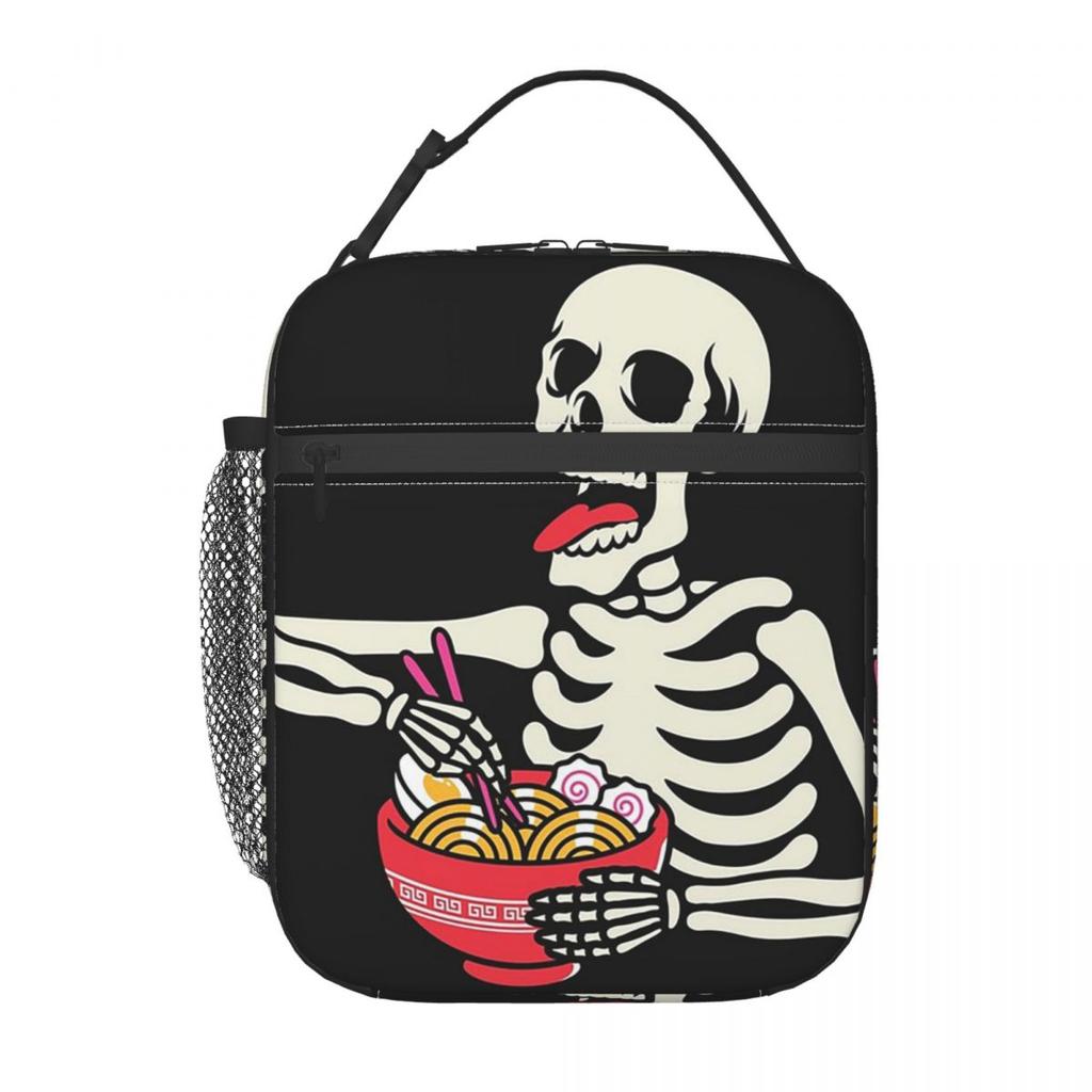 Cartoon Skeleton Eating Ramen Food Halloween Insulated Lunch Bag for Women Kids Portable Food Boxes Thermal Lunch Box Tote