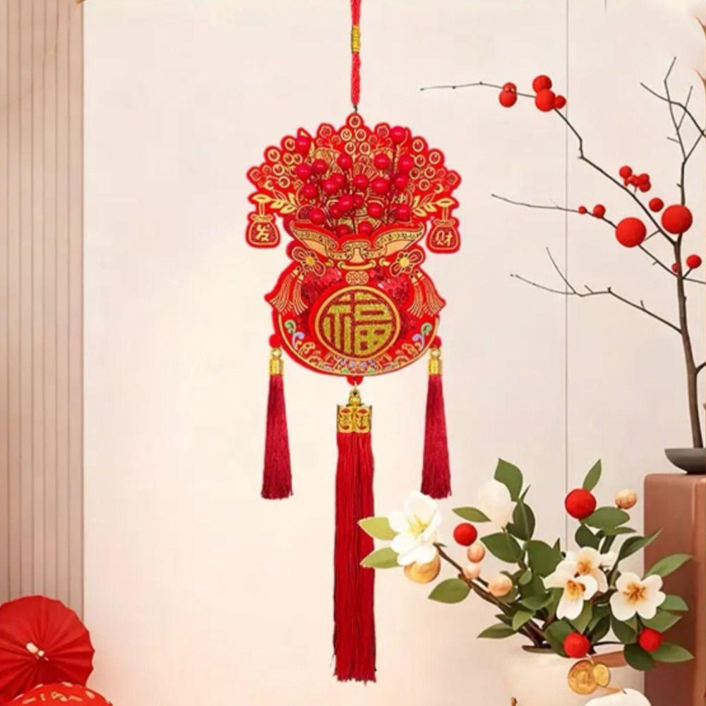 Red Lucky Bag Pendant with Tassels Chinese New Year Decor New Year Gift