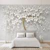 Papel Pintado Fotográfico Árbol Flores Blancas Salón Sofá Tv Dormitorio Pared de Fondo Murales Decoración del Hogar Fresco