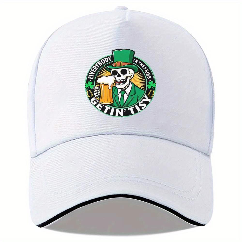 Скелет Лепрекон День Святого Патрика Бейсболка Смешной Пьющий Череп Регулируемая Полиэстеровая Шляпа Повседневная One Size