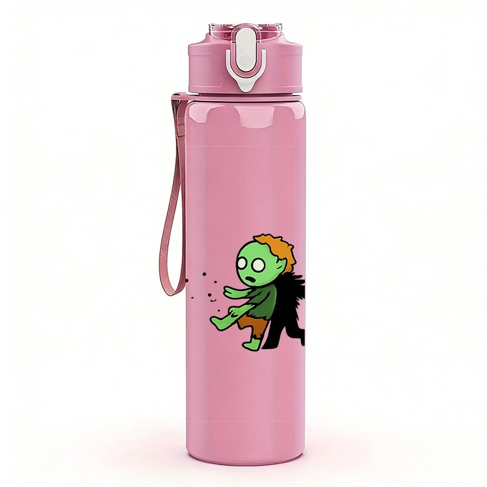 1PC Green Zombie Group Cartoon 750ml Color Plastic Sports Water Bottle Leakproof Flip Straw Lid Suitable for Sports Office Home Use