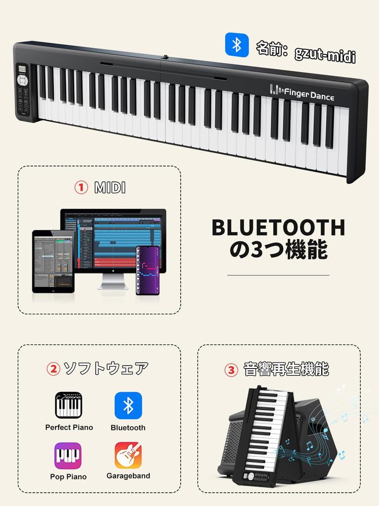 Klappbares Digital 61 Für Musik Kompatibel mit Externem Blattklavier, Tasten, Anfänger, Leichtgewicht, Übung, Niedlich, Ständer, Kopfhörer, Lautsprecher, (Schwarz,